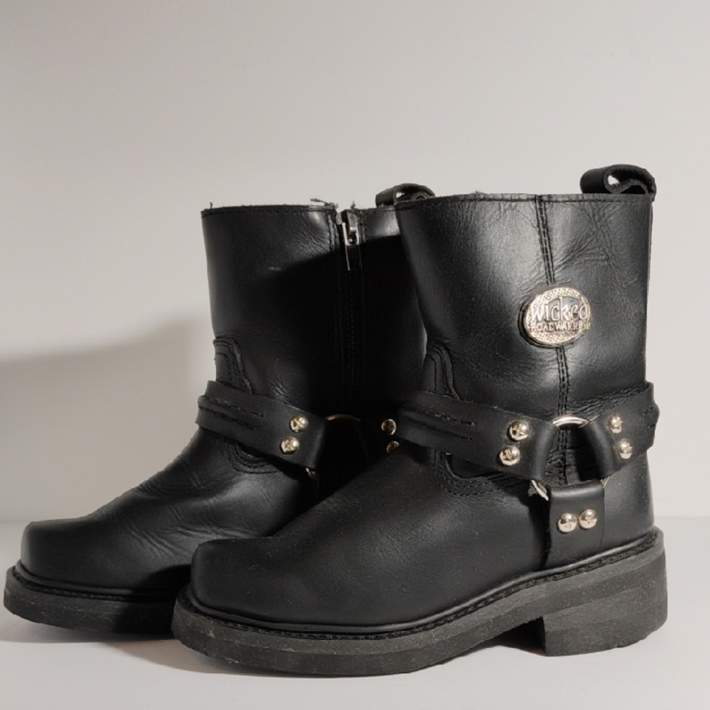 Wicked Road Warrior Woman's Size 6 Leather Biker Boots Side Zipper